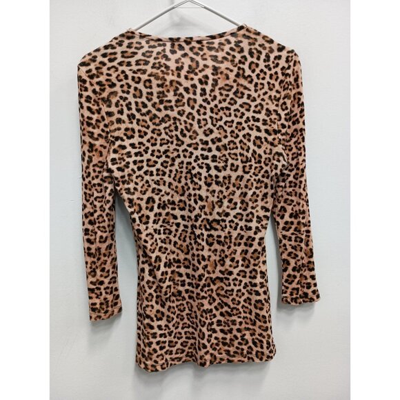 INC International Concept Womens Top Large Brown Animal Print V-Neck 3/4 Sleeve - Picture 7 of 8